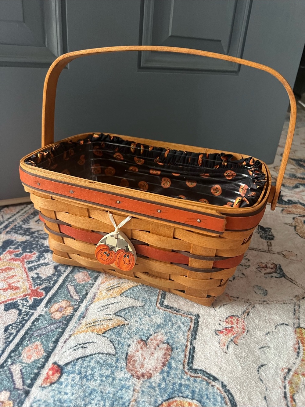 Vintage 1994 Longaberger “Boo” Basket with Fabric liner & plastic protector